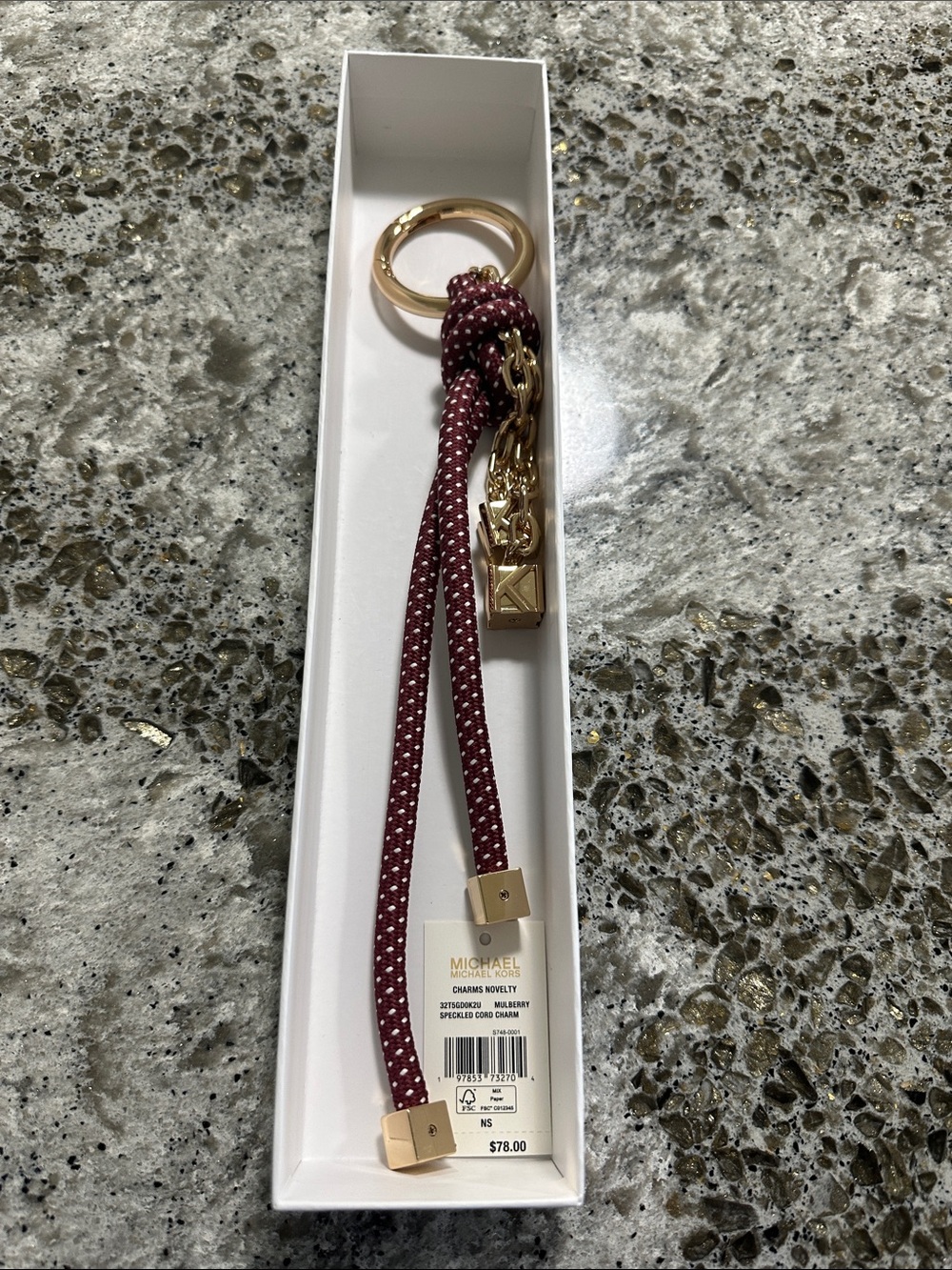 NEW Michael Kors Maroon Braided Rope Key & Card Holder with Gold Hardware